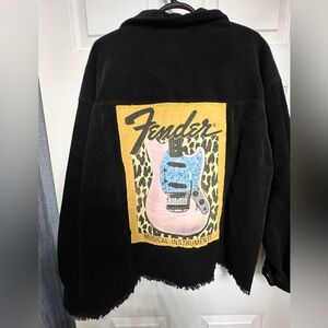 Eesome Black corduroy jacket with Fender patch custom